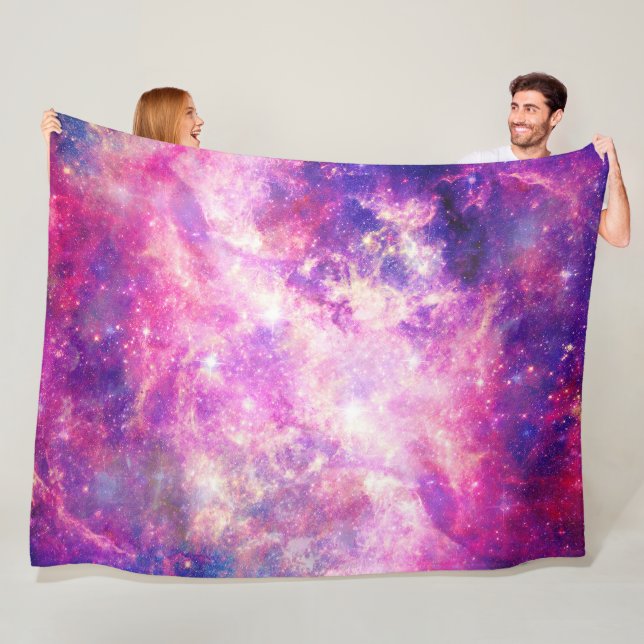 Girly Pink Purple Space Nebula Galaxy Fleece Blanket (In Situ)