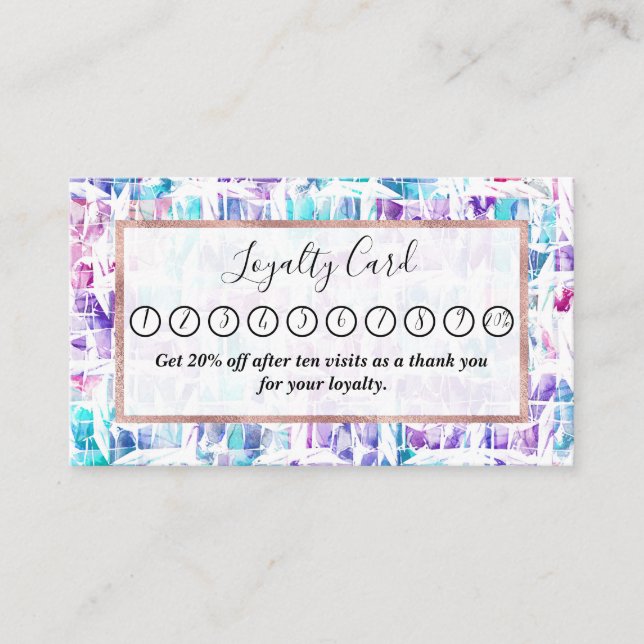 Girly Pink Purple Teal Artsy Abstract Geometric Loyalty Card (Front)