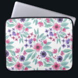 Girly Pink Purple Teal Watercolor Floral Pattern Laptop Sleeve<br><div class="desc">This elegant and artsy pattern is perfect for the stylish and modern woman. It features hand-painted berry pink, violet purple, black, and teal green watercolor flowers and leaves pattern on top of a simple white background. It's pretty, country, artistic, and cute. Stylise with this hand-painted original watercolor piece done by...</div>