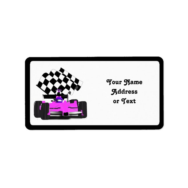 Girly Pink Race Car with Chequered Flag Label (Front)