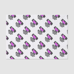 Girly Pink Race Car with Chequered Flag Tissue Paper