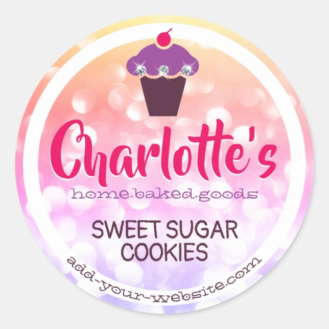 Girly Pink Rainbow Ombre Glitter Cupcake Baking  Classic Round Sticker (Front)