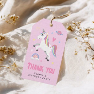 Girly Pink Rainbow Unicorn Kids Birthday Favour Gift Tags