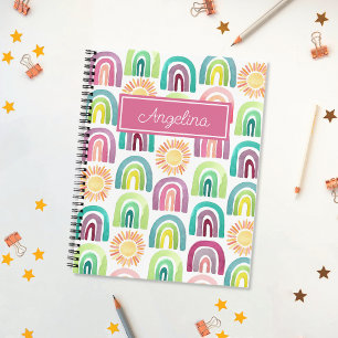 Girly Pink Rainbows & Suns Pattern Back to School Notebook