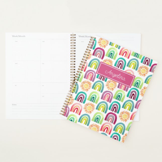 Girly Pink Rainbows & Suns Pattern Back to School Planner (Display)