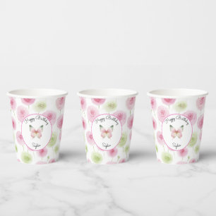 Girly Pink Ranunculus Flowers Birthday Paper Cups