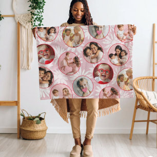 Girly Pink & Red 7 Round Photo  Fleece Blanket