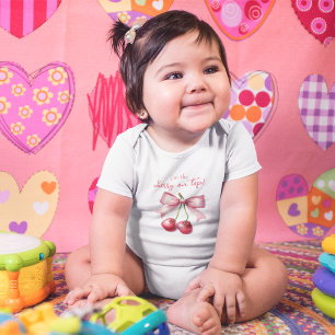 Girly Pink Red Coquette Cherry First 1st Birthday Baby Bodysuit