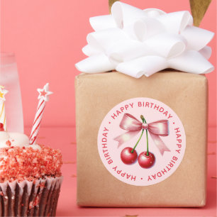 Girly Pink Red Coquette Cherry First 1st Birthday  Classic Round Sticker