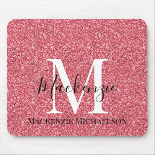 Girly Pink Red Glitter Monogram Name   Mouse Pad