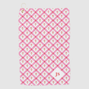 Girly Pink & Red Pattern With Initials Golf Towel
