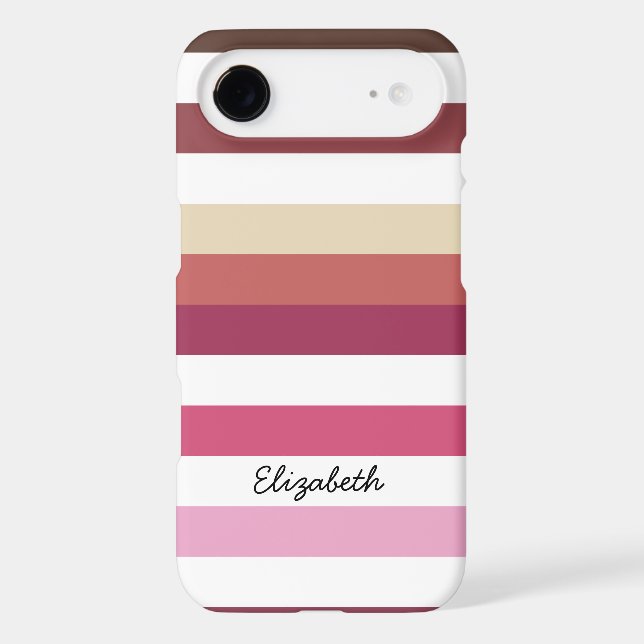 Girly Pink Red Wide Horizontal Stripes With Name Case-Mate iPhone Case (Back)