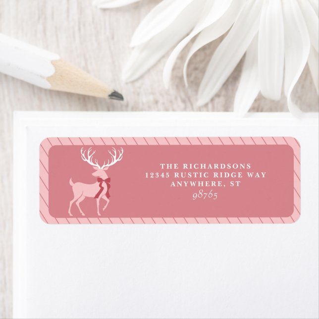 Girly Pink Reindeer Christmas Return Address (Insitu)