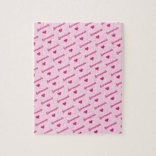 Girly Pink Repeating Name & Hearts Jigsaw Puzzle