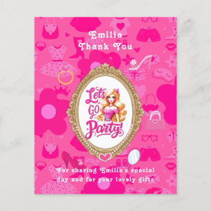 Girly Pink Retro Doll Let's Go Party Birthday Flyer