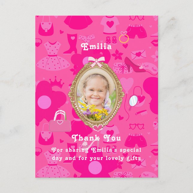 Girly Pink Retro Doll Let's Go Party Birthday Postcard (Front)
