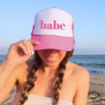 Girly Pink Retro Minimalist Babe Bachelorette Trucker Hat<br><div class="desc">Fun,  flirty pink with simple vertical block lettering to give to each guest at the bachelorette party. Pretty keepsake favour for your favourite bride squad! Message me if you want something different than what you see here-happy to create something custom for you.</div>