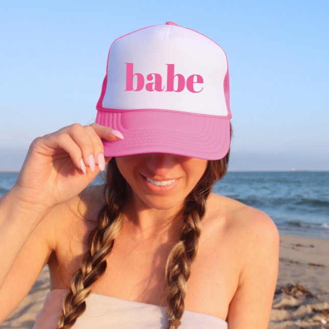 Girly Pink Retro Minimalist Babe Bachelorette Trucker Hat (Creator Uploaded)
