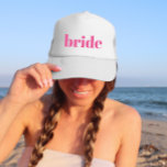 Girly Pink Retro Modern Bride Bachelorette Trucker Hat<br><div class="desc">Fun,  flirty pink with simple vertical block lettering to give to each guest at the bachelorette party. Pretty keepsake favour for your favourite bride squad! Message me if you want something different than what you see here-happy to create something custom for you.</div>