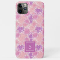 Girly Pink Retro Rose Floral Monogram