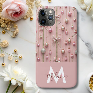 girly pink ribbon modern monogram Case-Mate iPhone case