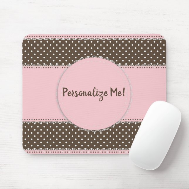 Girly Pink Ribbon & Polka Dots Personalised Mouse Pad (With Mouse)