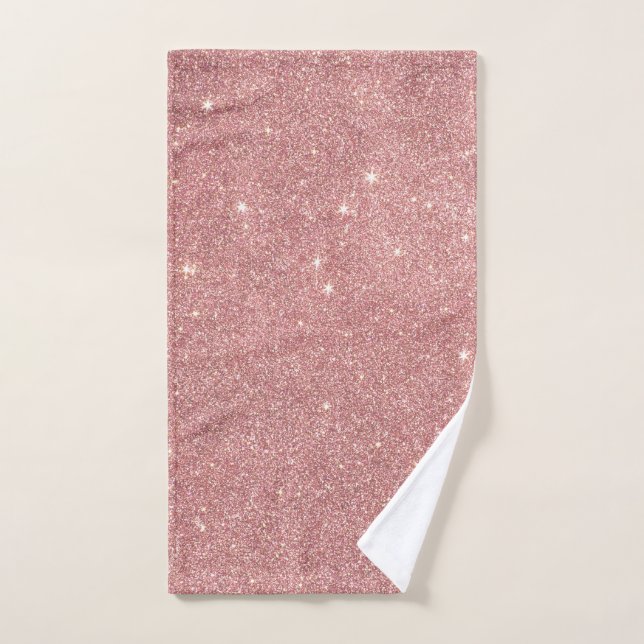 Girly Pink Rose Gold Chic Faux Glitter Pattern Hand Towel (Hand Towel)