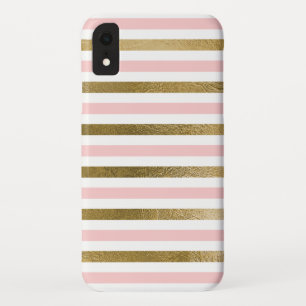 Girly Pink Rose Gold Foil and White Stripe Pattern Case-Mate iPhone Case