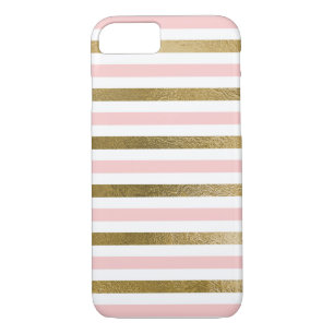 Girly Pink Rose Gold Foil and White Stripe Pattern Case-Mate iPhone Case