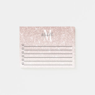 Girly Pink Rose Gold Monogram Glam Glitter Sparkle Post-it Notes