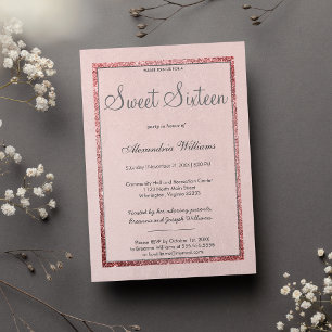 Girly pink rose gold silver glitter Sweet 16 Invitation