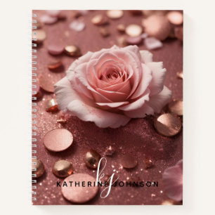 Girly Pink Rose Gold Sparkle Glitter Monogram Name Notebook