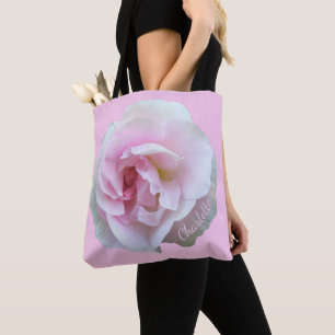 Girly Pink Rose on Light Pink Personalised Tote Bag