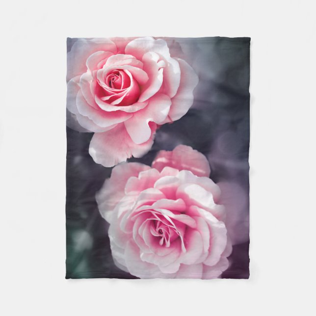Girly Pink Roses Floral Photo Fleece Blanket (Front)