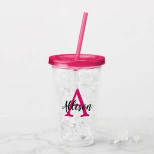 Girly Pink Script Personalised Monogram  Acrylic Tumbler