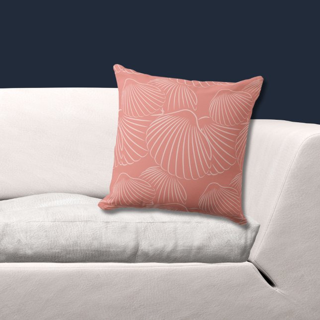 Girly Pink Sea Shell Pattern Throw Pillow (Pink Pillow, Shell Pattern)