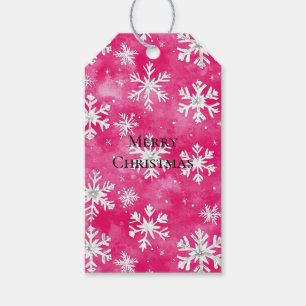 Girly Pink Silver Glam Christmas Snowflakes Gift Tags