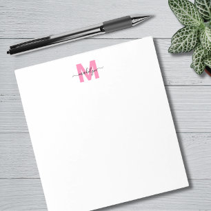 Girly Pink Simple Calligraphy Name Monogram Notepad