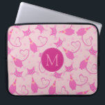 Girly Pink Sleek Cat Pattern Monogram Laptop Sleeve<br><div class="desc">Girly pink cat pattern with optional monogram.</div>