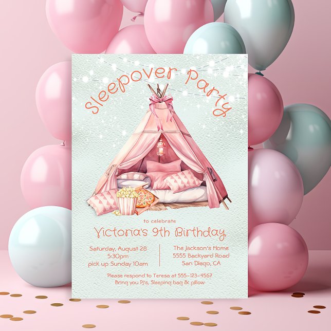 Girly Pink Sleepover Glamping Tent Birthday Invitation (Creator Uploaded)