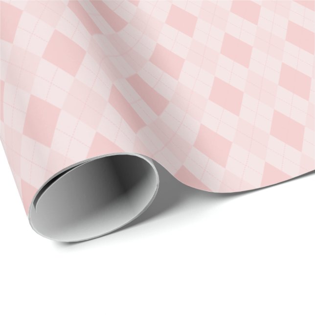 Girly Pink Small Argyle Diamond Pattern Wrapping Paper (Roll Corner)
