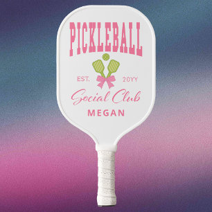 Girly Pink Social Club Team Custom Name Pickleball Paddle