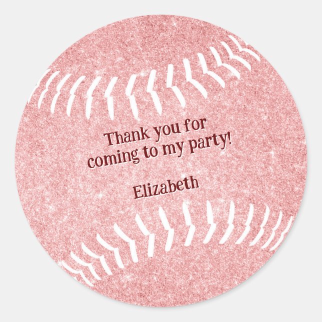 girly pink softball baseball party thank you classic round sticker (Front)
