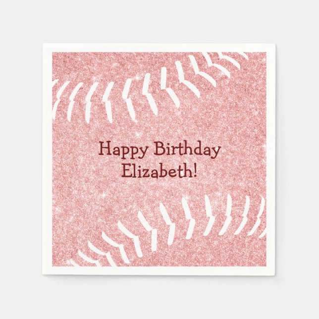 girly pink softball girls sports birthday party napkin (Front)