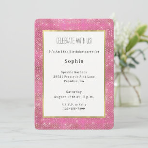 Girly Pink Sparkle Birthday Invitation
