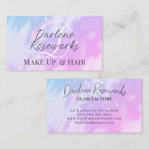 Girly Pink Sparkle Blue Modern Hair Salon Business Card