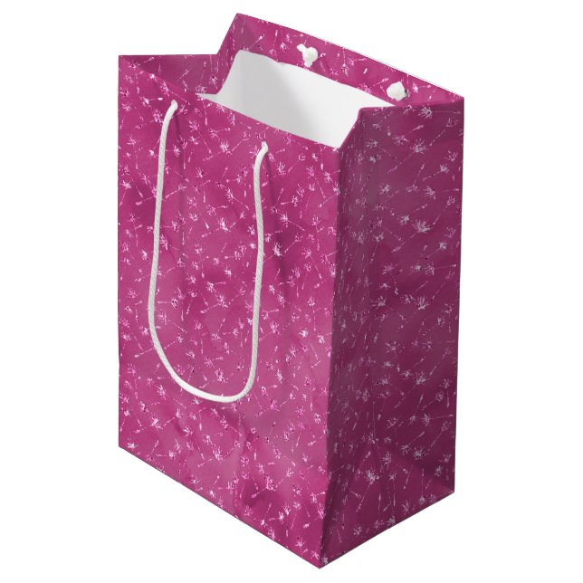 Girly Pink Sparkle Glitter Flowers Medium Gift Bag (Front Angled)