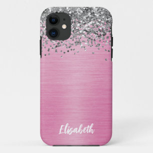 Girly Pink Sparkle Glitter Monogram Name Case-Mate iPhone Case