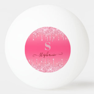 Girly Pink Sparkle Glitter Monogram Ping Pong Ball