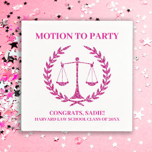 Girly Pink Sparkle Law School Graduation Party Napkin